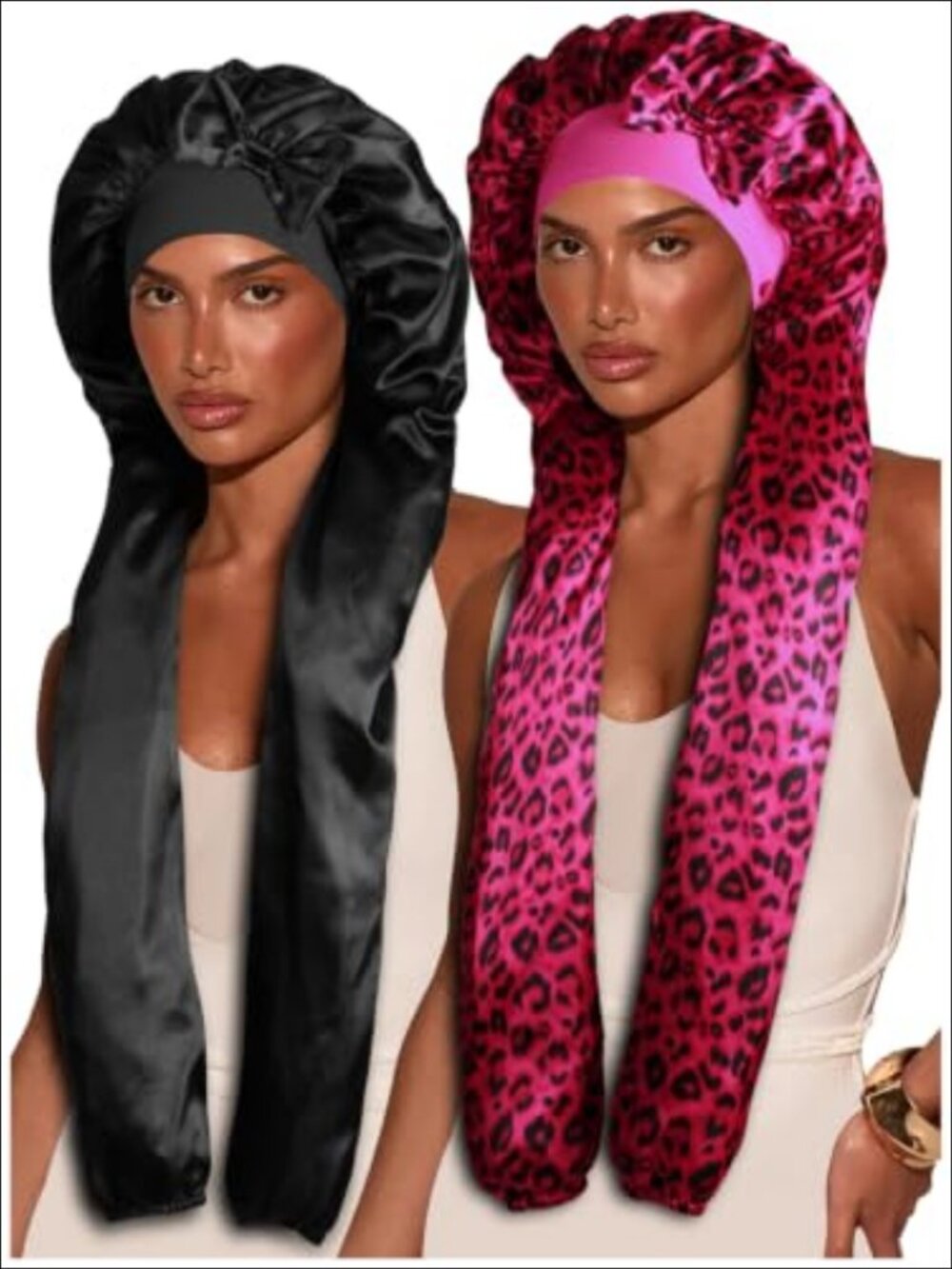 Satin Sleep Bonnet for Long Hair & Braids, Extra Large Double Layer Hair Cap, 2